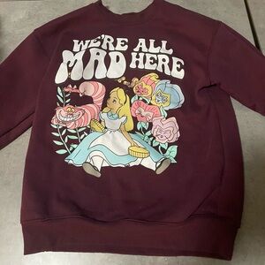 -Disney Burgundy Alice In Wonderland “We’re All Mad Here” Sweatshirt XS